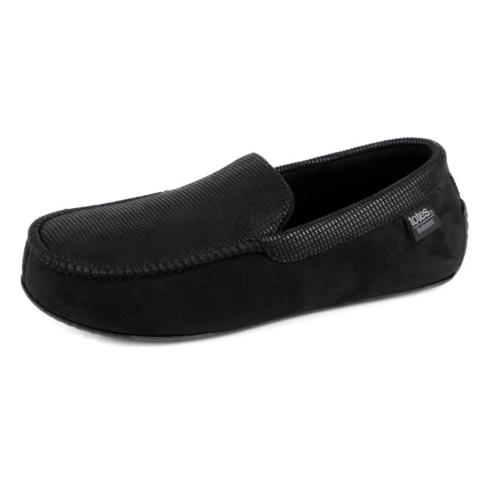 Isotoner® Mens Square Patterned Smart Moccasin Slipper Black Extra Image 2
